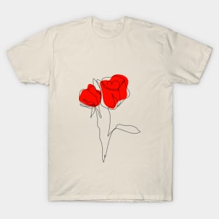 One line art drawing of 2 red roses T-Shirt